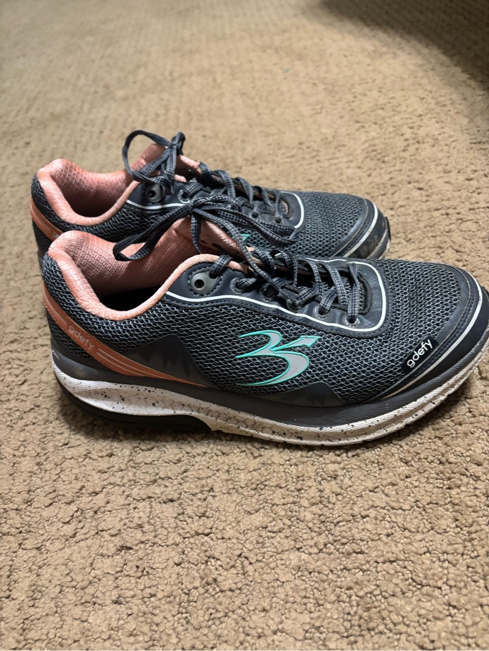 Gravity Defy Womens Charcoal & Pink Mesh Sneakers with Teal Logo